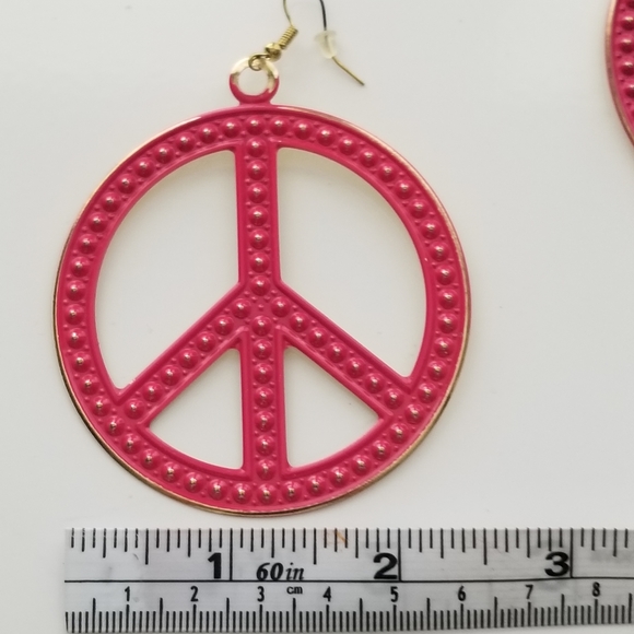 Large Pink Peace Sign Earrings new - Picture 7 of 8